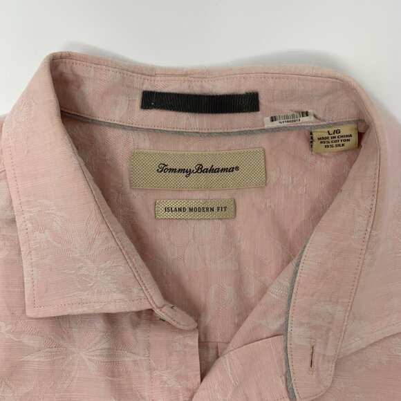 Tommy Bahama Men's Island Modern Fit Size Large Pink Floral Silk Button Up Shirt - Picture 4 of 8